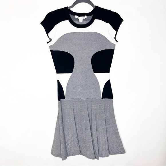 Diane von Furstenberg Renee Colorblock Drop-Waist Black Gray Knit Dress - Picture 2 of 5